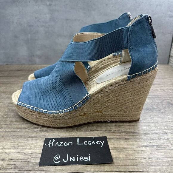 Kenneth Cole~Women’s~Olivia Sandals Wedge Blue Suede~Size 8.5 - Picture 1 of 10